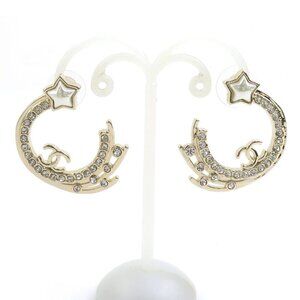 Chanel Crescent Moon Rhinestone Gold-Tone Earrings